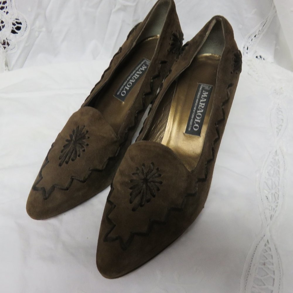 MARAOLO BRAND ITALIAN BROWN SUEDE HEELS * 37 1/2